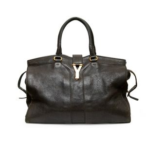 Authentic Yves Saint Laurent Large YSL Calf Leather Black Cabas Chyc Satchel